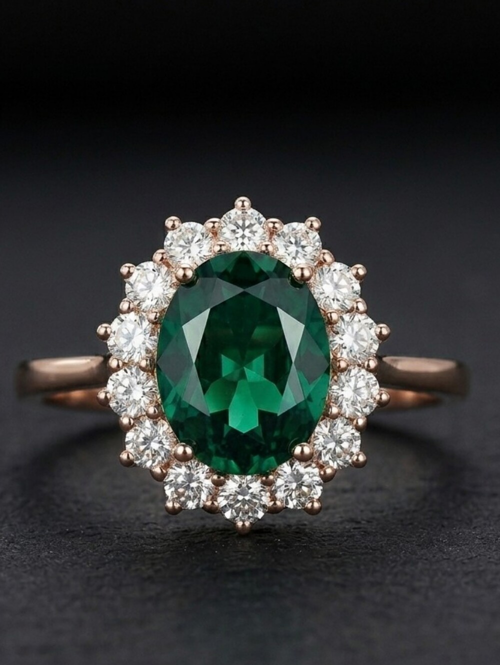 2.00 ct Emerald Ring Oval Rose Silver